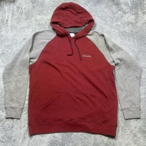 Columbia Hart Mountain II Hoodie Men's L Red Gray Raglan Pocket Outdoor Pullover